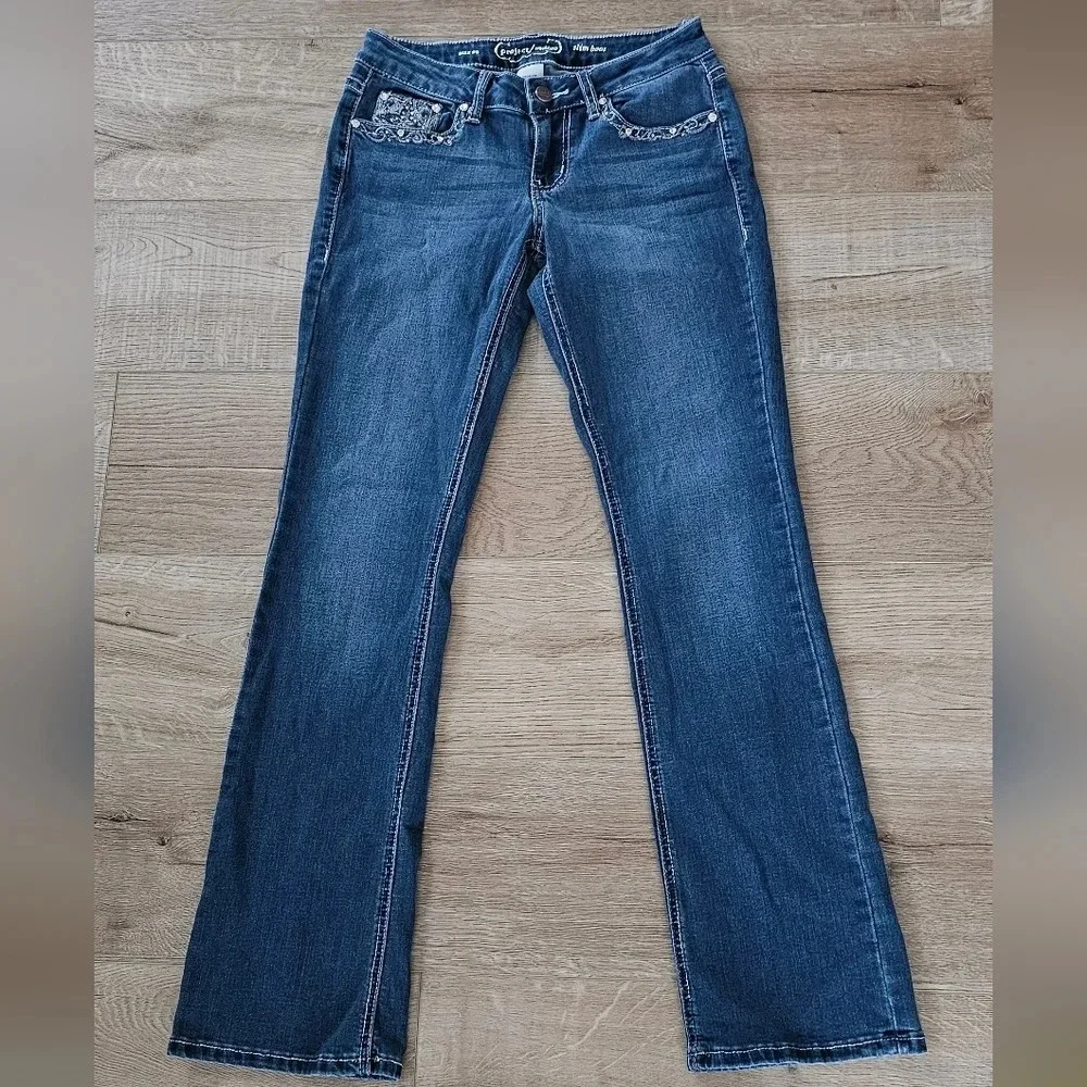 Vintage Project Indigo Boot Cut Denim Jeans Embroidered Studded 5 - Picture 9 of 9